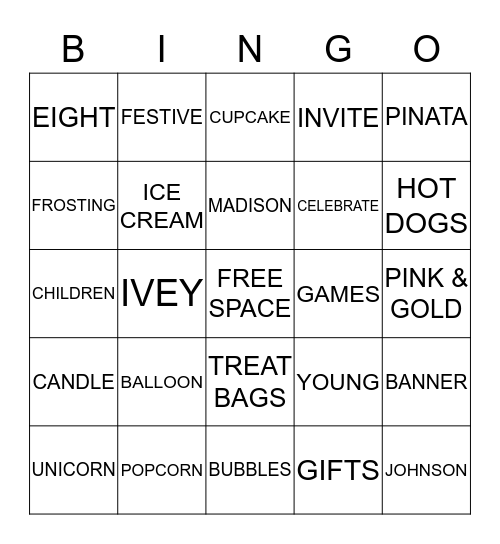 IVEY'S BIRTHDAY Bingo Card