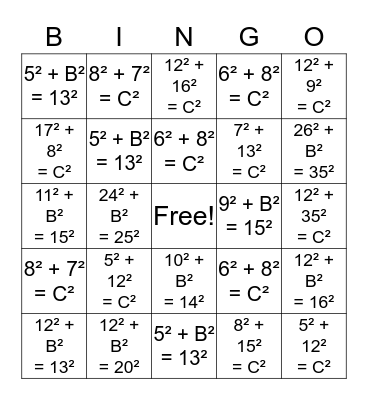Pytheorem Bingo Card