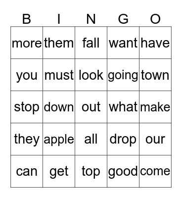 10 Apples Bingo Card