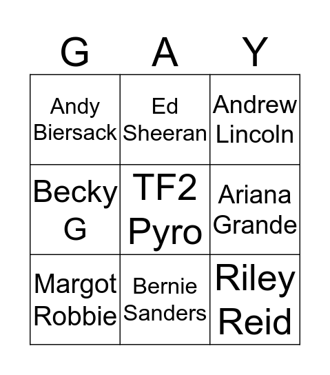 Fuck Marry Kill Bingo Card