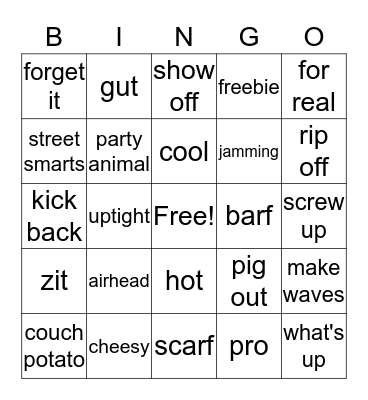 Slang Bingo Card