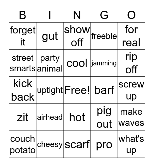 Slang Bingo Card
