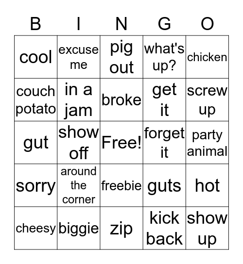 Slang Bingo - Beginner Bingo Card