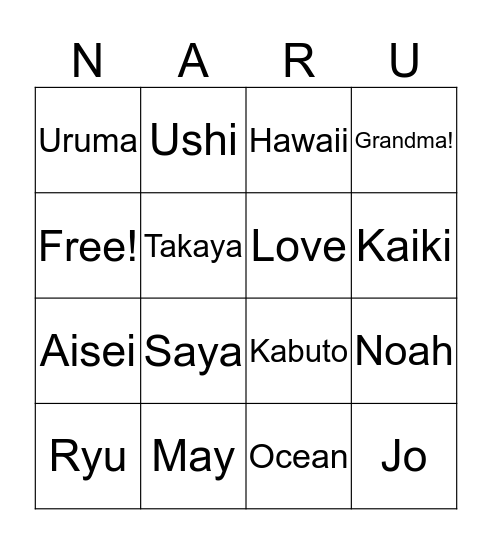 Kainaru's 7th Birthday Bingo Card