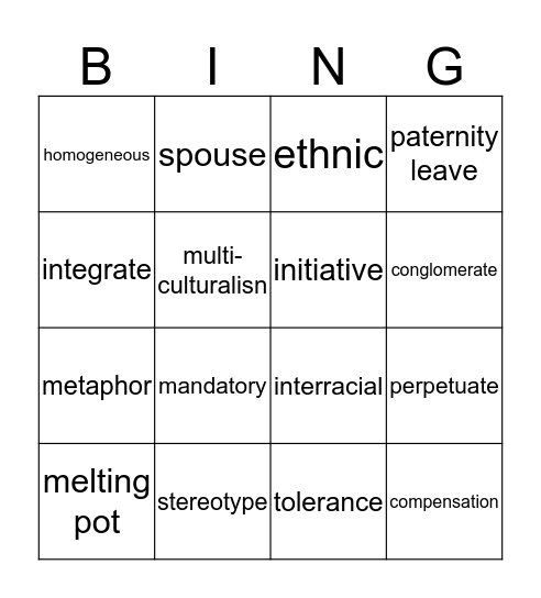 unit 1& 2  Bingo Card