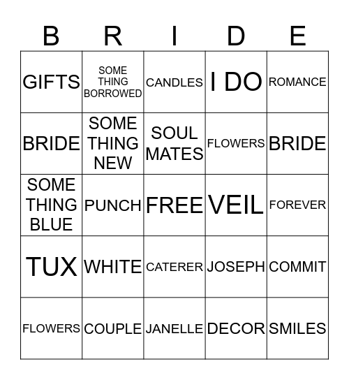 BRIDAL SHOWER BINGO Card