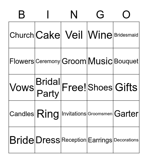 Bridal Bingo Card