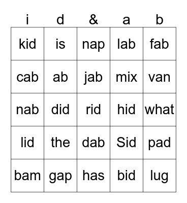 L2 Unit 9 Phonics Bingo Card