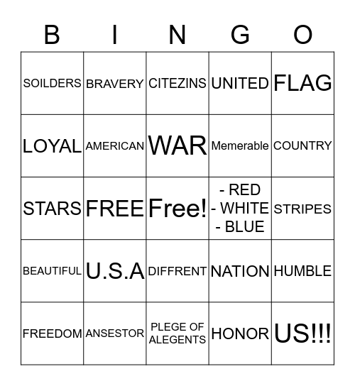 memorial day Bingo Card