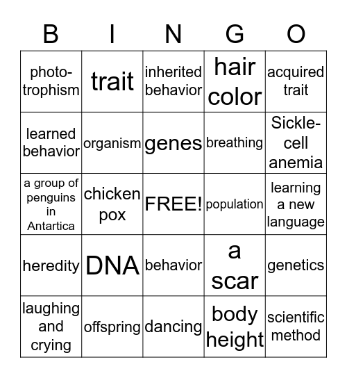 Genetics and Heredity Review Bingo Card