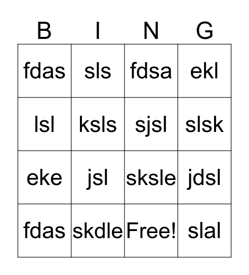 Minor bingo Card