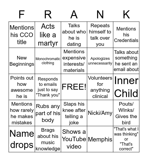 Frank BINGO Card