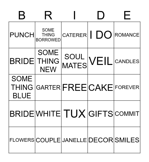 BRIDAL SHOWER BINGO Card