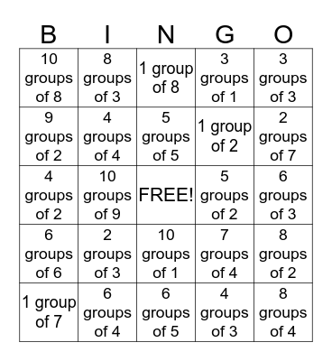 Multiplication (Groups of/rows of) Bingo Card