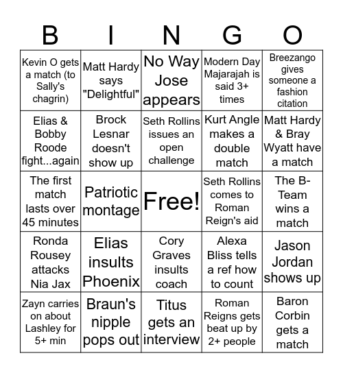 Raw Bingo Card