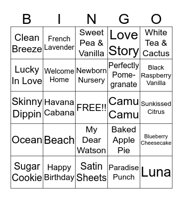 Scentsy Bingo Card