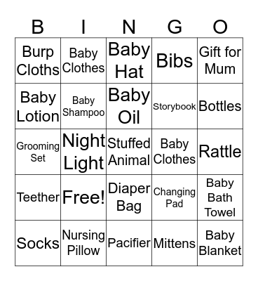Baby Shower Bingo! Bingo Card