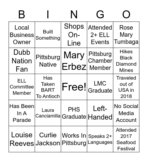 2018 ELL TRAILBLAZERS EVENT Bingo Card