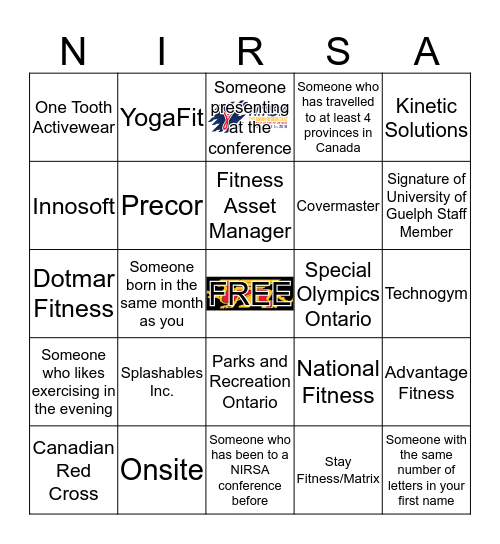 NIRSA Trade Show Bingo Game (have the individual with that company or that fits that criteria initial) Bingo Card