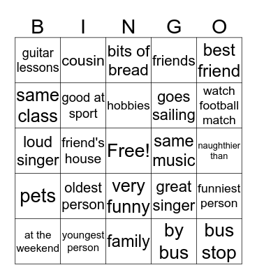 Words Unit 4 Bingo Card