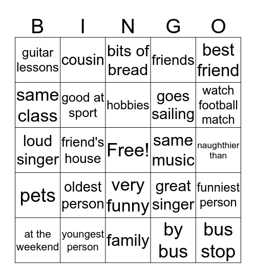 Words Unit 4 Bingo Card