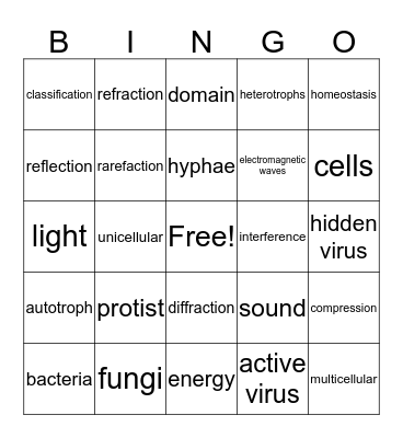 Science 6 Review Bingo Card