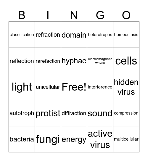 Science 6 Review Bingo Card