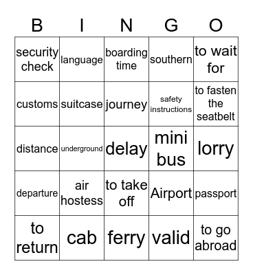 Traveling around Bingo Card