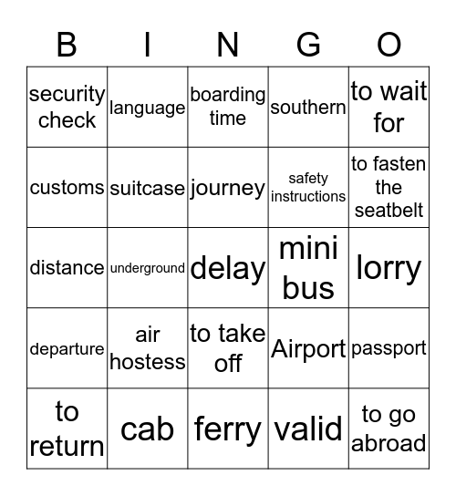 Traveling around Bingo Card