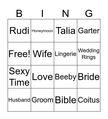 Talia's Bridal Shower  Bingo Card