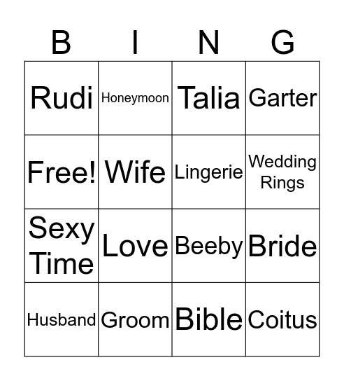 Talia's Bridal Shower  Bingo Card