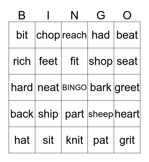 Synonyms bingo card Bingo Card