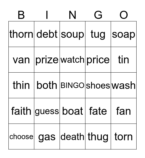Antonyms bingo card Bingo Card