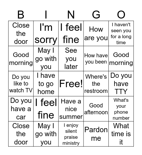 ASL Bingo Card