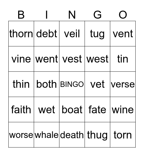 Antonyms bingo card Bingo Card