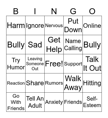 Bullying Bingo Card
