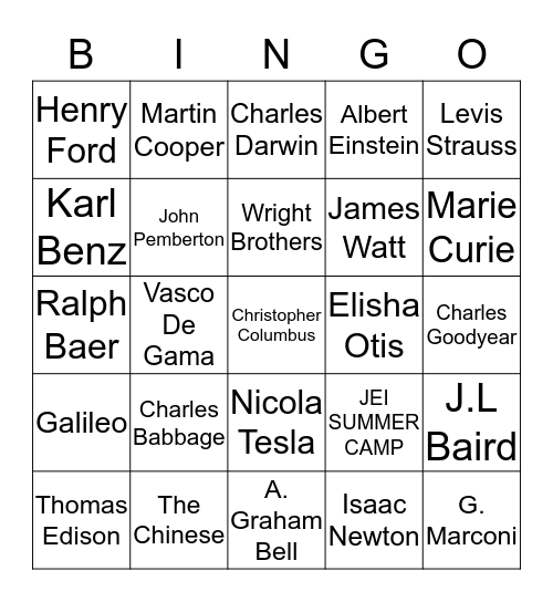 Inventors and Discoverers Bingo Card