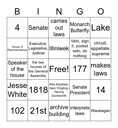 Illinois Constitution Part 1 Bingo Card