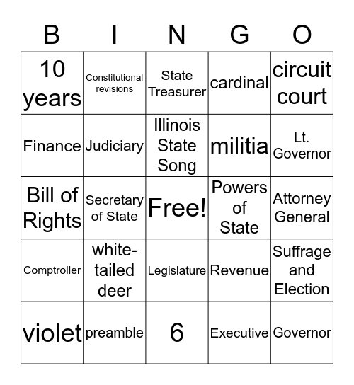Illinois Constitution Part 2 Bingo Card