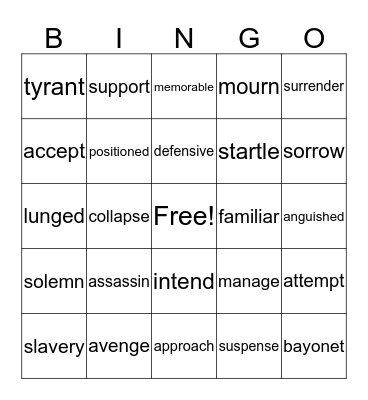 Workshop 4 Vocabulary Bingo Card