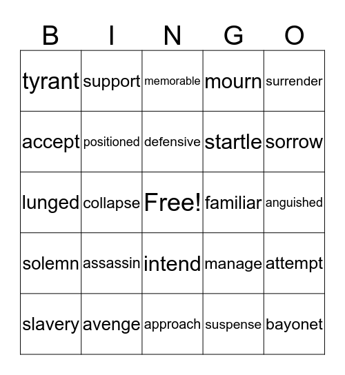 Workshop 4 Vocabulary Bingo Card