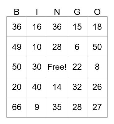 MULTIPLICATION BINGO Card