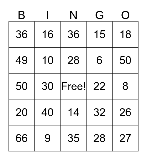 MULTIPLICATION BINGO Card