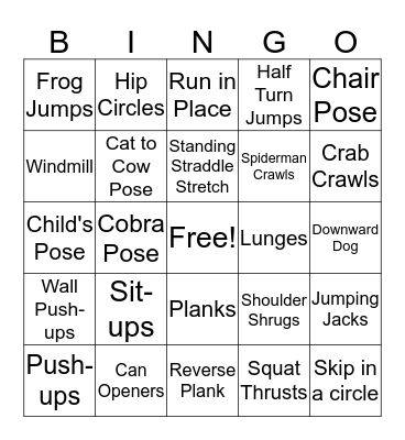 Fitness Bingo Card