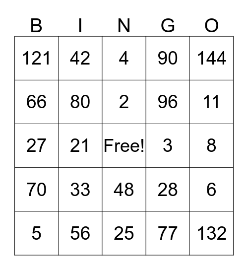 Math Review Bingo Card