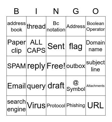 Email/Internet/Website  Bingo Card