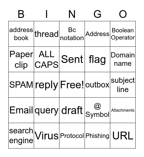 Email/Internet/Website  Bingo Card