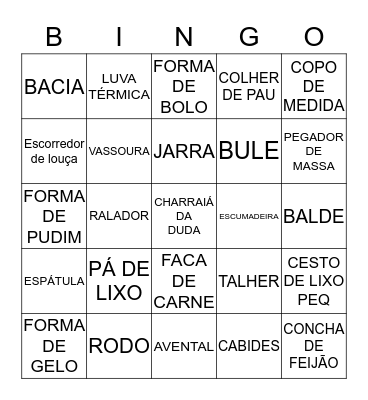 BINGO DA DUDA Bingo Card