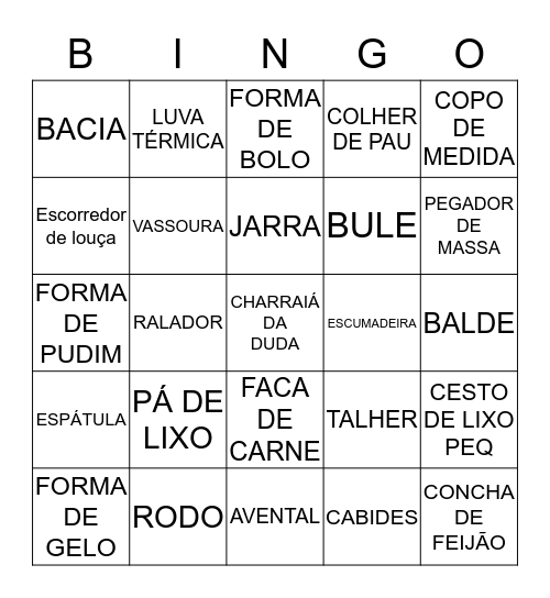 BINGO DA DUDA Bingo Card