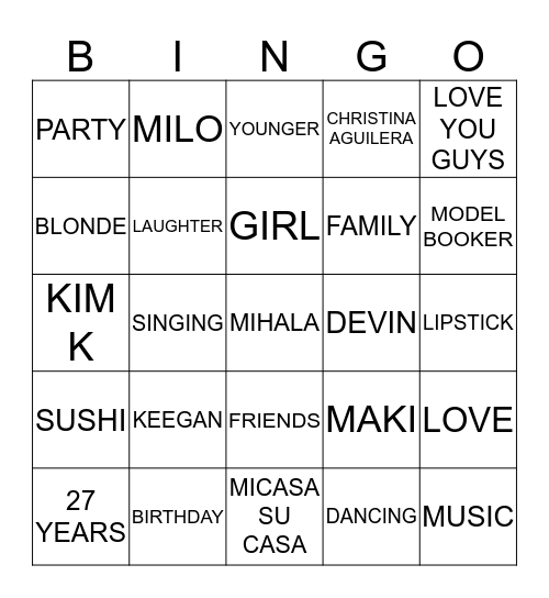 A GAME ABOUT ME! Bingo Card